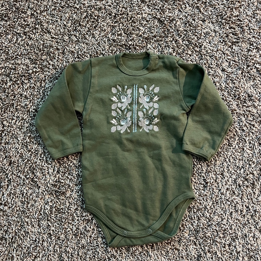 Green Floral Long Sleeve Baby Onesie